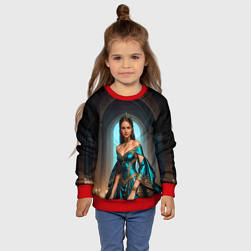 Детский свитшот Девушка принцесса в бирюзовом платье с драгоценнос / 3D-Красный – фото 4