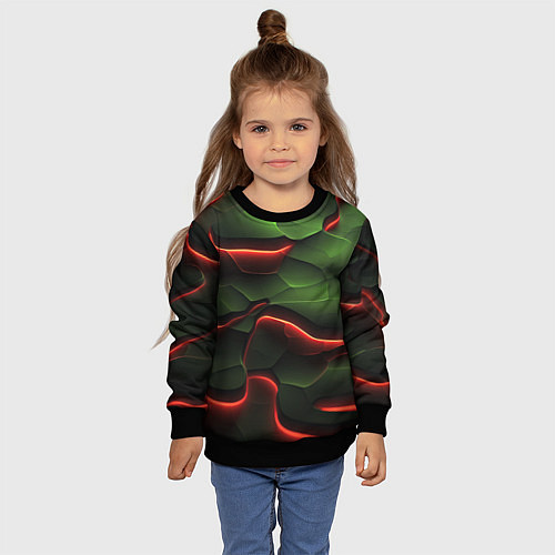 Детский свитшот Объемные красно зеленые плиты / 3D-Черный – фото 4