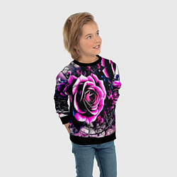Свитшот детский Розы в стиле киберпанк, цвет: 3D-черный — фото 2