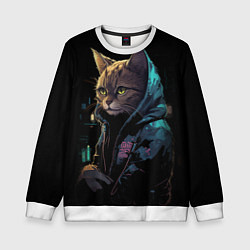 Детский свитшот Кот в стиле киберпанк