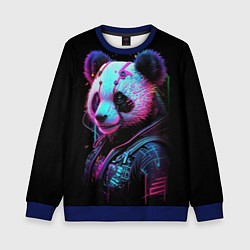 Свитшот детский Панда в красках киберпанк, цвет: 3D-синий
