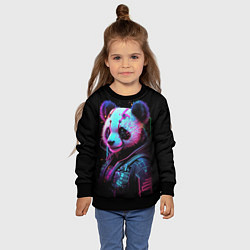 Свитшот детский Панда в красках киберпанк, цвет: 3D-черный — фото 2