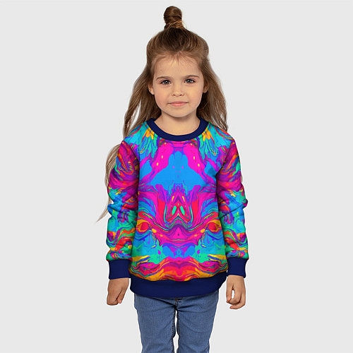 Детский свитшот Красочная зеркальная абстракция - мода - нейросеть / 3D-Синий – фото 4