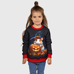 Свитшот детский Хомяк в шляпе ведьмы и тыква на Хэллоуин, цвет: 3D-красный — фото 2
