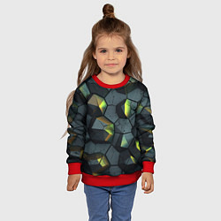 Свитшот детский Черная текстура с зелеными камнями, цвет: 3D-красный — фото 2