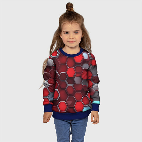 Детский свитшот Cyber hexagon red / 3D-Синий – фото 4