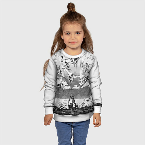 Детский свитшот Нападение ангелов - Евангелион / 3D-Белый – фото 4