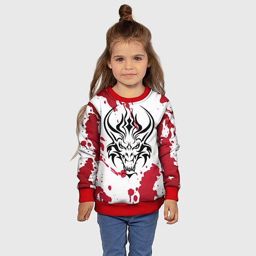Детский свитшот Дракон на фоне красных пятен / 3D-Красный – фото 4