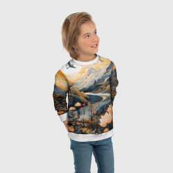 Свитшот детский Солнечное утро в цветущих горах, цвет: 3D-белый — фото 2