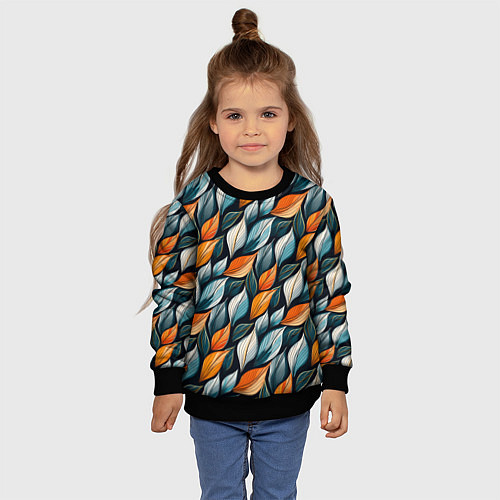 Детский свитшот Узор из листьев поздняя осень / 3D-Черный – фото 4