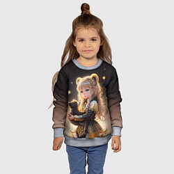 Свитшот детский Девочка с бурым медвежонком, цвет: 3D-меланж — фото 2