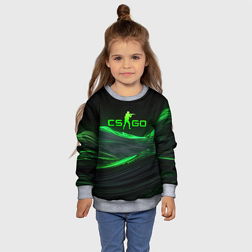 Детский свитшот CSGO neon green logo / 3D-Меланж – фото 4
