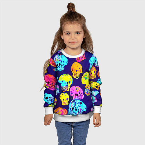 Детский свитшот Паттерн из черепов - поп-арт - иллюзия / 3D-Белый – фото 4