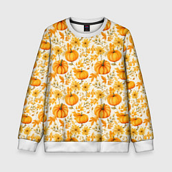 Свитшот детский Тыквы и осенние цветы - паттерн, цвет: 3D-белый