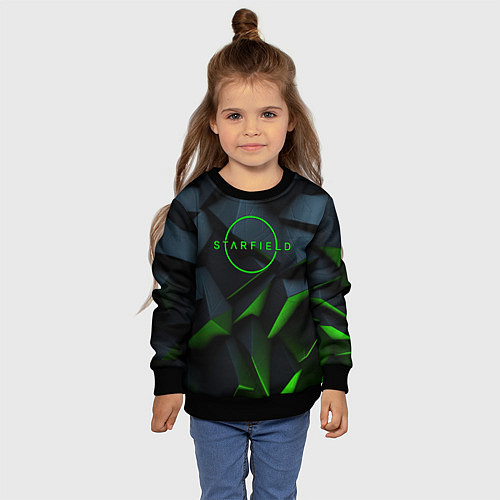 Детский свитшот Starfield black green logo / 3D-Черный – фото 4