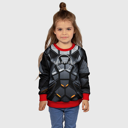 Детский свитшот Логотип Старфильд на фоне абстрактной конструкции / 3D-Красный – фото 4