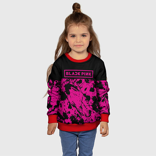 Детский свитшот Black pink - emblem - pattern - music / 3D-Красный – фото 4
