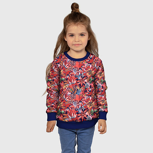 Детский свитшот Осенние цветы с пятнами / 3D-Синий – фото 4