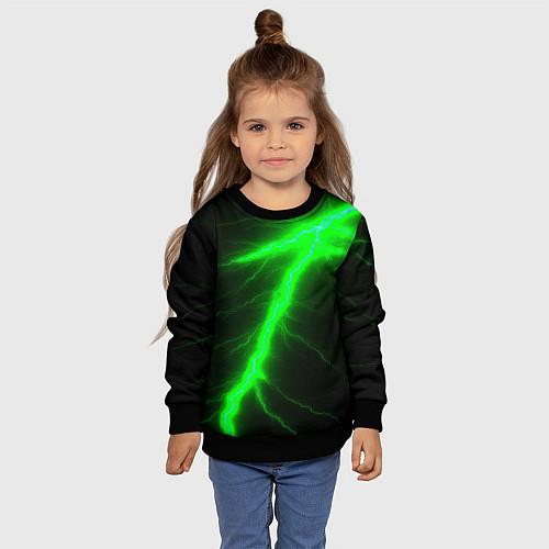 Детский свитшот Зеленый разряд молнии / 3D-Черный – фото 4