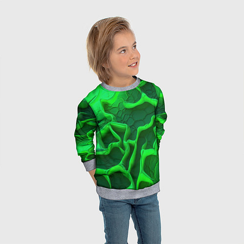 Детский свитшот Объемные зеленые линии / 3D-Меланж – фото 3