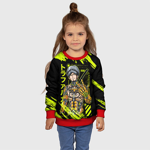 Детский свитшот Трафальгар Ло Киборг - One Piece / 3D-Красный – фото 4