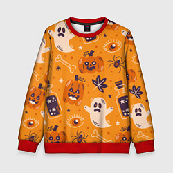 Свитшот детский Хэллоуин - тыквы и приведенья, цвет: 3D-красный