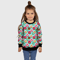 Свитшот детский Разноцветные пончики паттерн, цвет: 3D-черный — фото 2