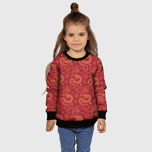 Детский свитшот Dragon red pattern / 3D-Черный – фото 4