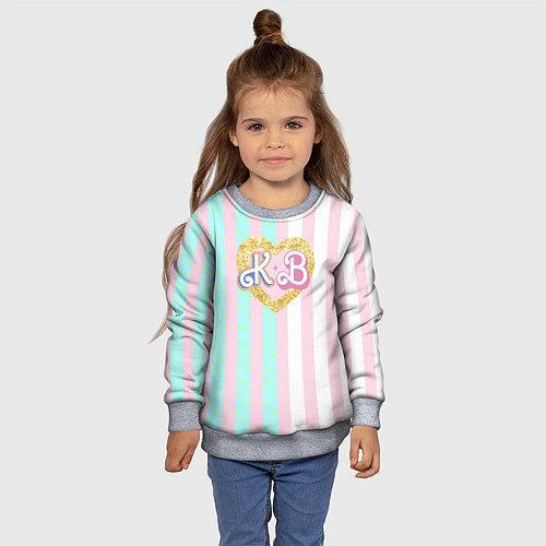 Детский свитшот Кен плюс Барби: сплит розовых и голубых полосок / 3D-Меланж – фото 4