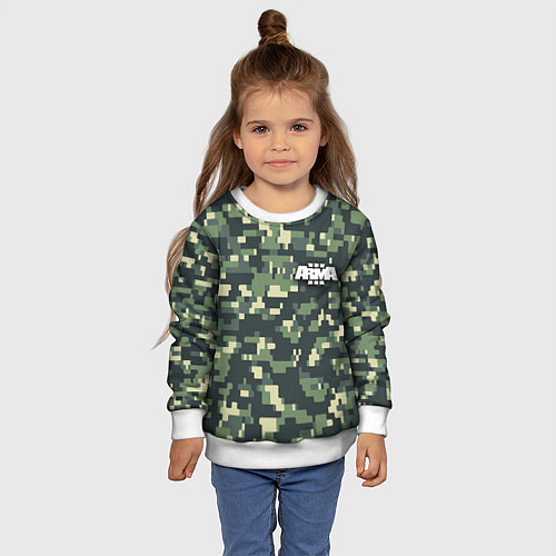 Детский свитшот Арма 3 - зелёное хаки / 3D-Белый – фото 4