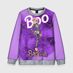 Детский свитшот Барби в костюме скелета: паутина и фиолетовый дым