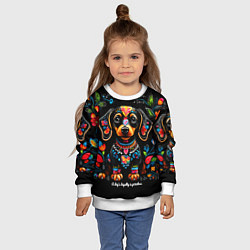 Свитшот детский Такса с цветами и узорами, цвет: 3D-белый — фото 2