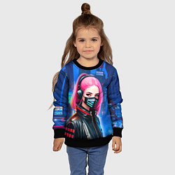 Свитшот детский Девушка с розовыми волосами - киберпанк, цвет: 3D-черный — фото 2