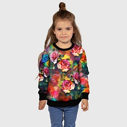 Свитшот детский Паттерн с розами - яркие цвета, цвет: 3D-черный — фото 2