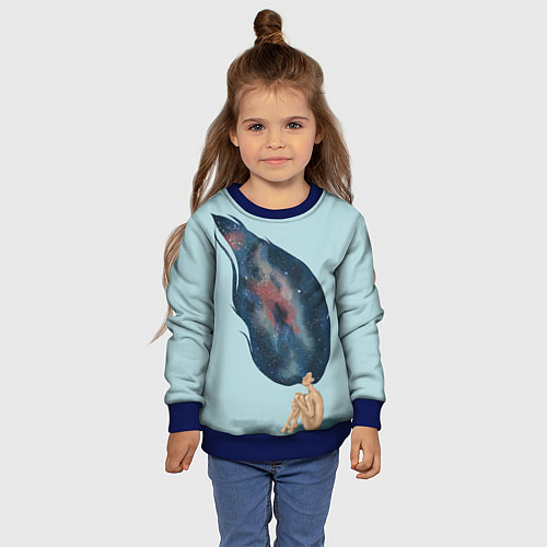 Детский свитшот Девушка космос в волосах / 3D-Синий – фото 4