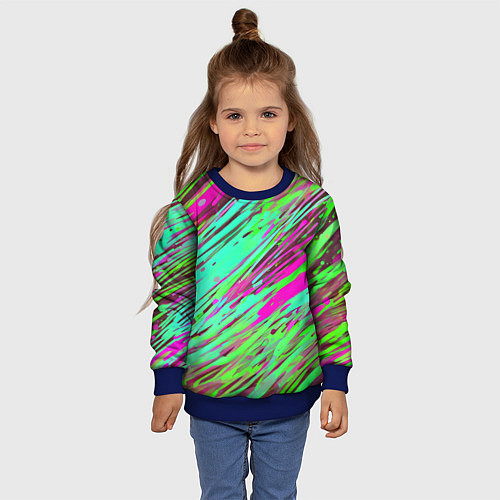 Детский свитшот Разноцветные брызги зелёные и розовые / 3D-Синий – фото 4
