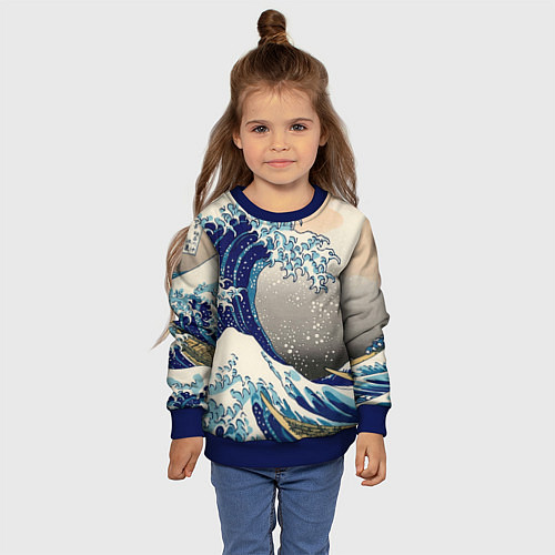 Детский свитшот Великая волна от Канагава / 3D-Синий – фото 4