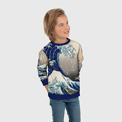 Свитшот детский Великая волна от Канагава, цвет: 3D-синий — фото 2