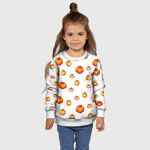 Детский свитшот Оранжевые тыквы - паттерн / 3D-Белый – фото 4