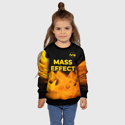 Детский свитшот Mass Effect - gold gradient: символ сверху / 3D-Черный – фото 4