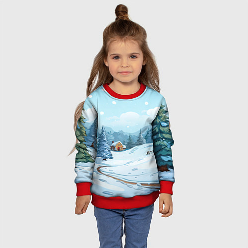 Детский свитшот Новый год пейзаж / 3D-Красный – фото 4