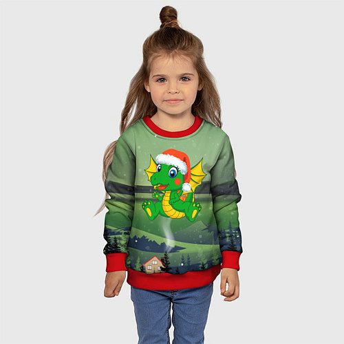 Детский свитшот Зеленый дракончик 2024 / 3D-Красный – фото 4