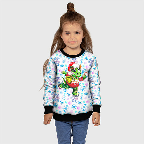 Детский свитшот Дракон и снежинки / 3D-Черный – фото 4