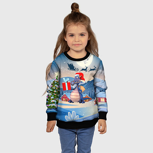 Детский свитшот Новогодний дракон 2024 / 3D-Черный – фото 4