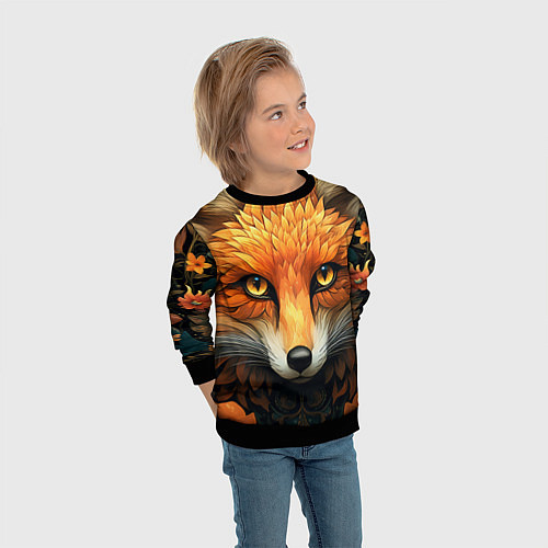 Детский свитшот Лис в стиле фолк-арт / 3D-Черный – фото 3