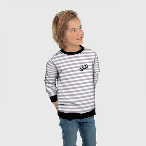 Детский свитшот Кен - серые и белые полосы / 3D-Черный – фото 3