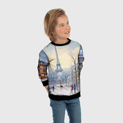 Детский свитшот Новогодний Париж / 3D-Черный – фото 3