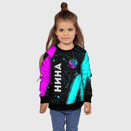 Детский свитшот Нина и неоновый герб России вертикально / 3D-Черный – фото 4
