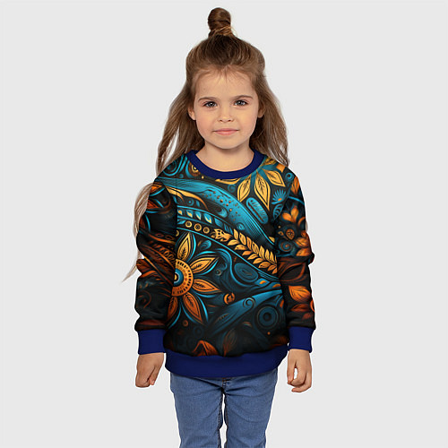Детский свитшот Узор с растительными элементами / 3D-Синий – фото 4
