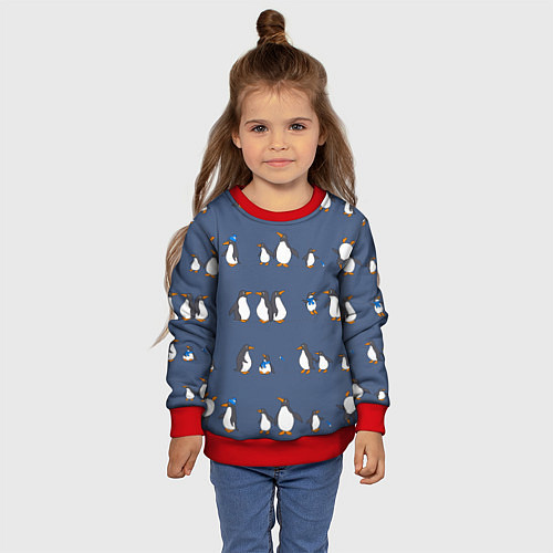 Детский свитшот Забавное семейство пингвинов / 3D-Красный – фото 4